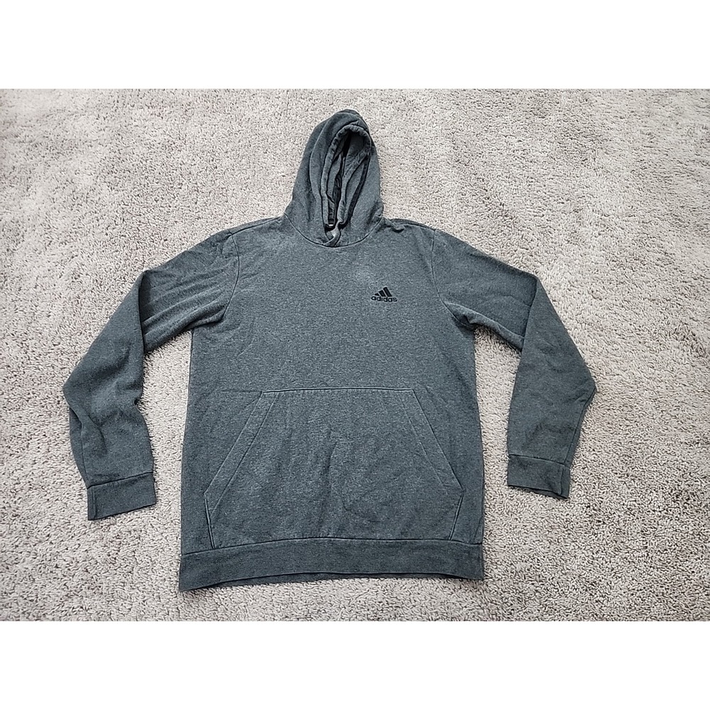 Adidas Hoodie Mens L Gray Pullover Drawstring Logo Sports Athleisure